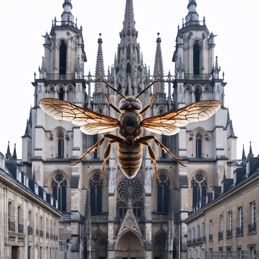 Un frelon asiatique devant la cathédrale de Beauvais